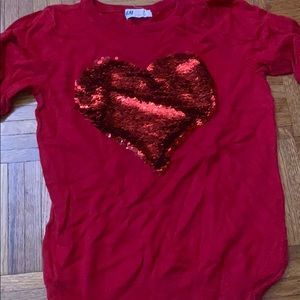 red sparkly flip up sequin sweater shirt